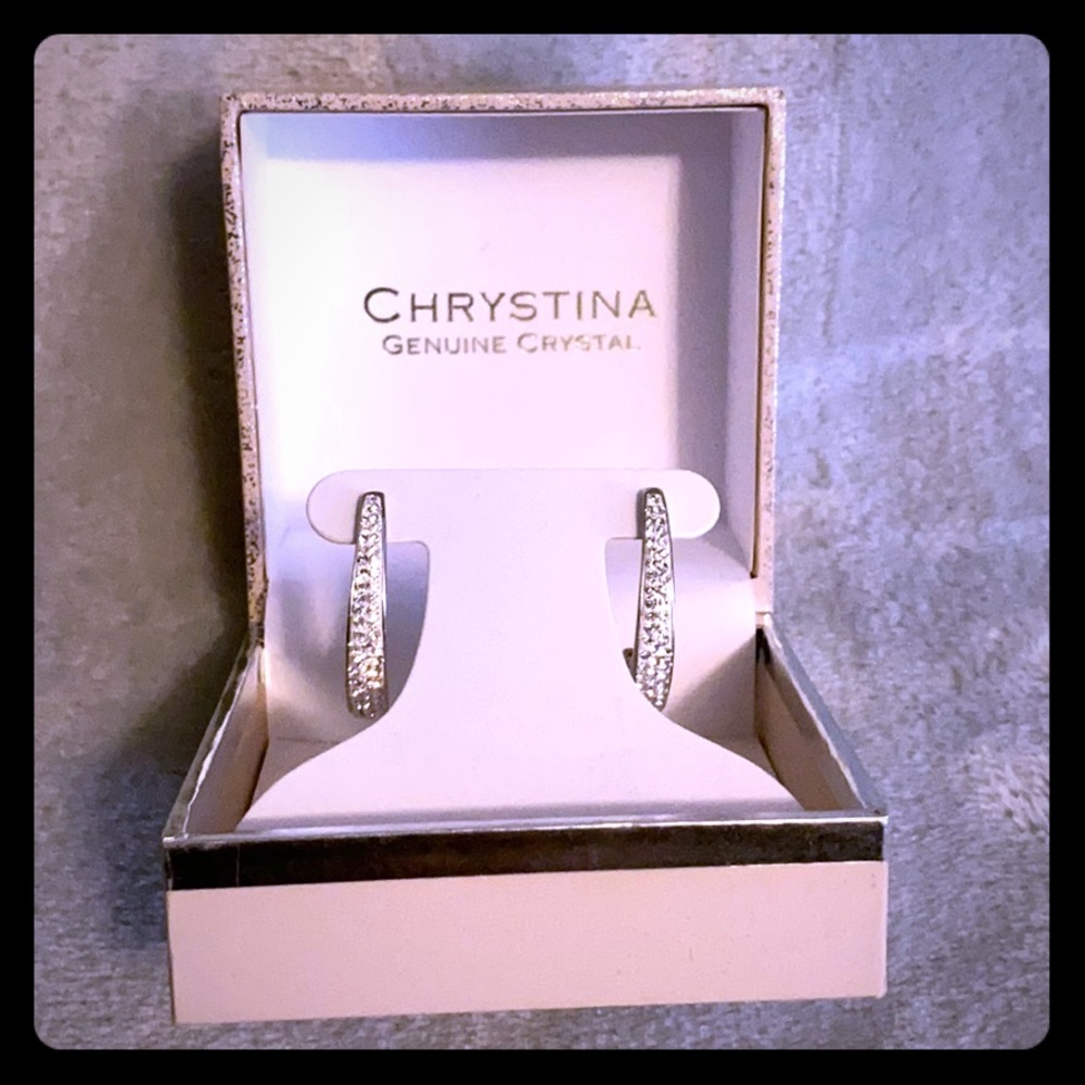 Chrystina Crystal Half Hoop Earrings